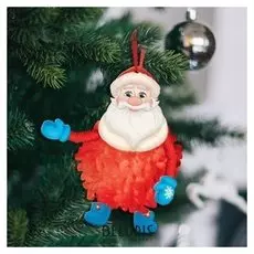 Елочная игрушка из помпона "Дед мороз"