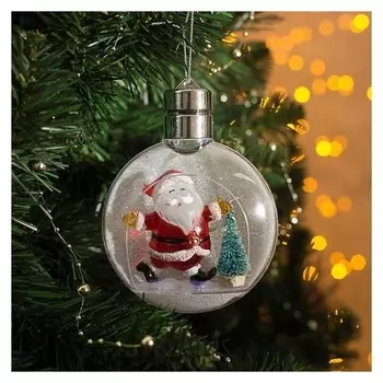 Елочный шар "Дед мороз" 5 Led. от батареек Ag13 (В комплекте) т/белый