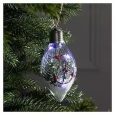 Елочный шар капля "Ветка елочки", 5 Led, от батареек, белый