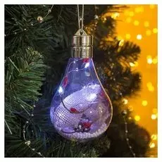 Елочный шар лампочка "Новый год", 5 Led, от батареек, белый