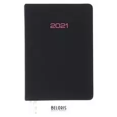 Ежедневник датированный 2021, B6, 176 листов Duo, обложка искусственная кожа, термотиснение, шелкография, 2 ляссе, блок 70 г/м2, чёрный/малиновый