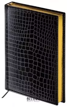 Ежедневник полудатированный А5 (138х213 мм) BRAUBERG "Alligator", под крокодиловую кожу, 192 л., кремовый блок, золотой срез, черный