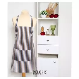 Фартук доляна 60х70см, полоска син-корич, 100%пэ, рогожка 200 гр/м