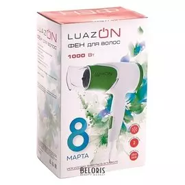 Фен для волос Luazon Lf-20, 1000 Вт, 2 скорости, 3 темп. режима, склад. ручка, бело-зелёный 473888