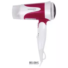 Фен SONNEN HD-2089, 1600 Вт, 2 скоростных режима, холодный воздух, складная ручка, белый / бордовый