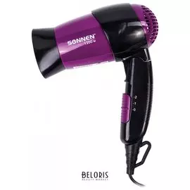 Фен SONNEN HD-209, 1200 Вт, 2 скоростных режима, складная ручка, черный / фиолетовый