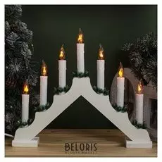 Фигура дерев. "Горка рождественская белая", 7 свечей, 1,5 Вт, е12, 220v, эффект огня