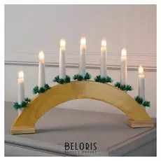 Фигура дерев."Горка рождественская деревянная 2", 7 свечей, 3 Вт, 34 В, е10, 220 В, т/белый