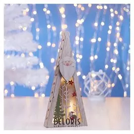 Фигура дерев. "Ёлка Дед мороз", 29х13х3 см, Aa*2 (Не в компл.), 5 Led, т/белый