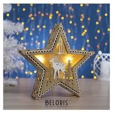 Фигура дерев. "Звезда с олененком", 21х21х5 см, аа*2 (Не в компл.), 5 Led, т/белый 436429