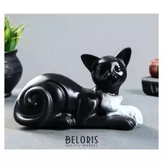Фигура "Кошка с котенком лежит" черный с белым, 13х21 см