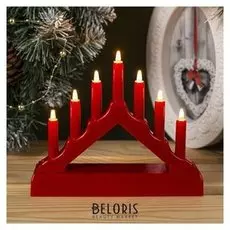 Фигура пластик"Горка рождественская красная", 7 свечей Led, (Аа*2 шт.не в компл.), т/белый