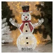 Фигура плетеная "Снеговик с красным шарфом", 80 см, 100 Led, 220 В, белый