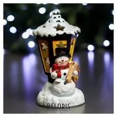 Фигура с подсветкой "Снеговик и фонарь" 10х10х18см