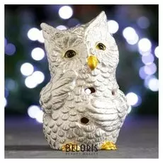 Фигура с подсветкой "Застенчевый филин" серебро, 8х6х10,5см