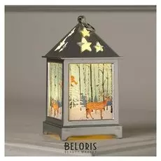 Фигура светодиодная "Фонарь цвет серебро, олень в лесу", 1 Led, 13х6х6 см, 3хlr44, т/белый