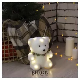 Фигура световая "Белый мишка", 18 Led, 16х15х12 см, фиксинг, от батар. (Не в компл)