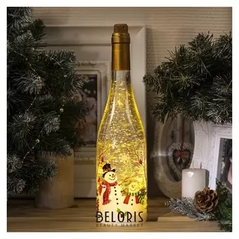 Фигура световая бутылка декоративная "Снеговик", 31х8х8 см, 3*аа(Не в компл.), т/белый