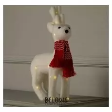 Фигура световая "Олененок в красном", 24 Led, 40х30х11 см, фиксинг, от батареек, т/белый