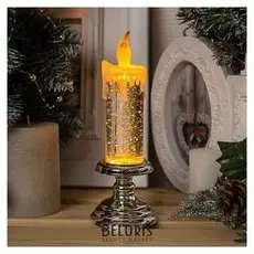 Фигура световая "Свеча серебристая", 20х7х7 см, от бат. 2*ааа (Не в компл.), т/белый