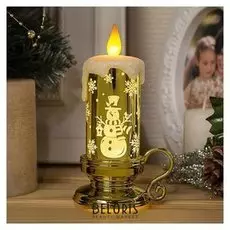 Фигура световая "Свеча снеговик", 15х7х9 см, от бат. 3хlr44, пламя моргает, т/белый