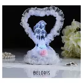 Фигурка для торта с подсветкой "Сердце с молодоженами", 11,5х11,5х15 см