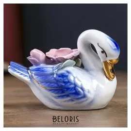 Фигурка "Лебедь с букетом роз" цветная со стразами