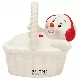 Фигурка новогодняя "Снеговик в корзине", 8 см, керамика