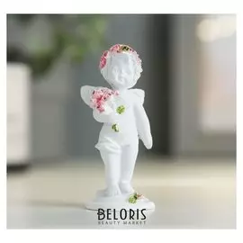 Фигурка полистоун "Ангел с букетом розовых роз" 7х3х3 см