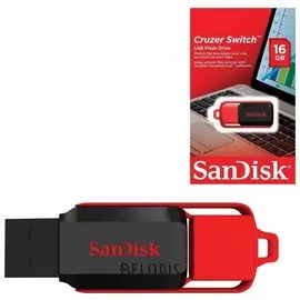 Флэш-диск 16 GB, SANDISK Cruzer Switch, USB 2.0, черный/красный