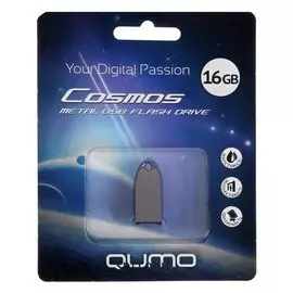 Флешка Qumo Cosmos, 16 Гб, Usb2.0, чт до 25 мб/с, зап до 15 мб/с, корпус металл, черная