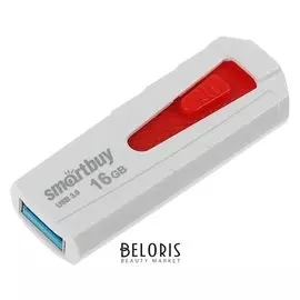 Флешка Smartbuy Iron White/red, 16 Гб, Usb3.0, чт до 140 мб/с, зап до 40 мб/с, бело-красная