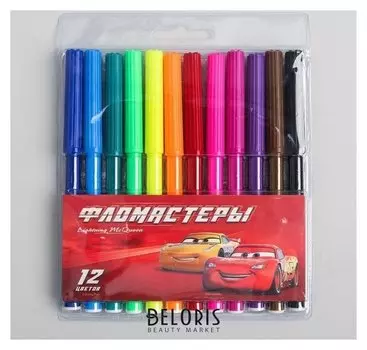 Фломастеры, 12 цветов, тачки