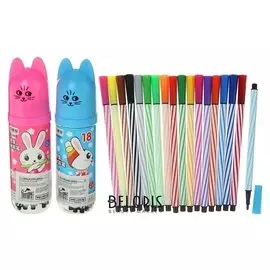 Фломастеры 18 цветов "Котик", в пластиковом тубусе, вентилируемый колпачок