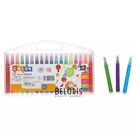 Фломастеры 36 цветов в пластиковом пенале, с кистеобразным наконечником, корпус треугольный