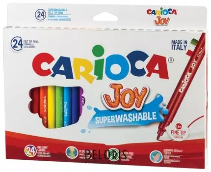 Фломастеры Carioca "Joy", 24 цвета, суперсмываемые, вентилируемый колпачок, картонная коробка