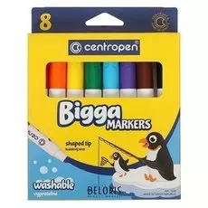 Фломастеры Centropen "Bigga Markers", 08цв., утолщенные, смываемые, картон, европодвес