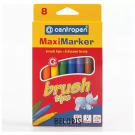 Фломастеры Centropen "Brush", 8 цветов, наконечник-кисть, вентилируемый колпачок, европодвес