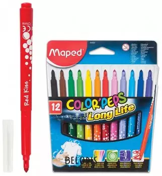 Фломастеры Maped "Color Pep's", 12 цветов, смываемые, трехгранные, картонная упаковка