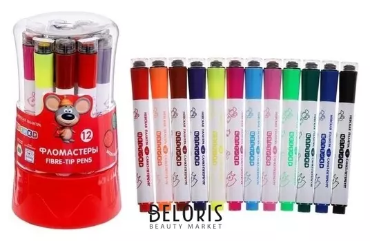 Фломастеры со штампами «Цветик», 12 цветов, в пластиковом пенале