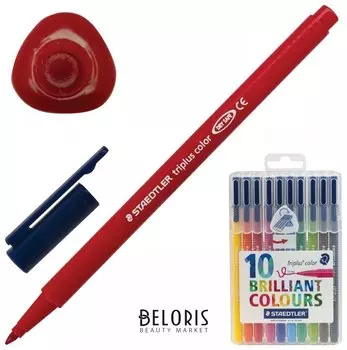 Фломастеры Staedtler "Triplus", 10 цветов, трехгранные, пластиковый футляр