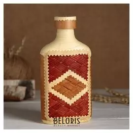 Фляжка «Сувенирная», оформленная берестой, плетение и тиснение, береста