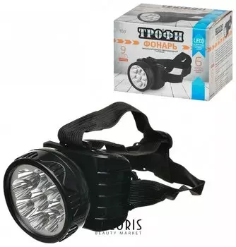 Фонарь налобный светодиодный ТРОФИ TG9, 9xLED, заряд от 220 V