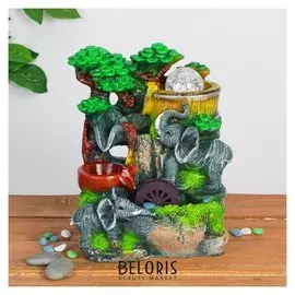 Фонтан "Два слона на зелёной травке" 19х25 см (С подсветкой)