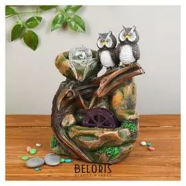 Фонтан "Две совы у камня" 20,5х27 см (С подсветкой)