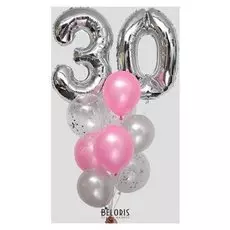 Фонтан из шаров «30 лет», латекс, фольга, цвет серебро, 11 шт.