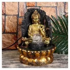 Фонтан настольный от сети, подсветка "Будда у скалы" 26х20х20 см