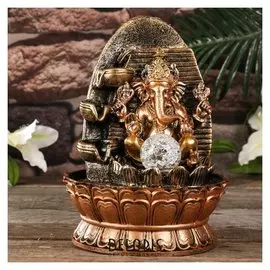 Фонтан настольный от сети, подсветка "Ганеша у скалы с водопадом" 28х20х20 см
