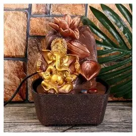 Фонтан настольный от сети, подсветка "Ганеша у водопада с лотосами" 20х16х13 см