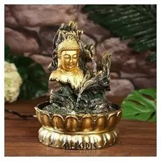 Фонтан настольный от сети, подсветка "Лик будды на коре дерева" 28х20х20 см